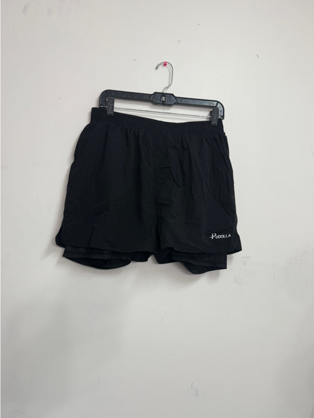 Men’s black Pudolla running shorts double Shorts lined running gym shorts 2 in 1